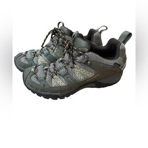 Merrell Womens 7.5 Brindle Brown Green Waterproof Hiking Boots Outdoor